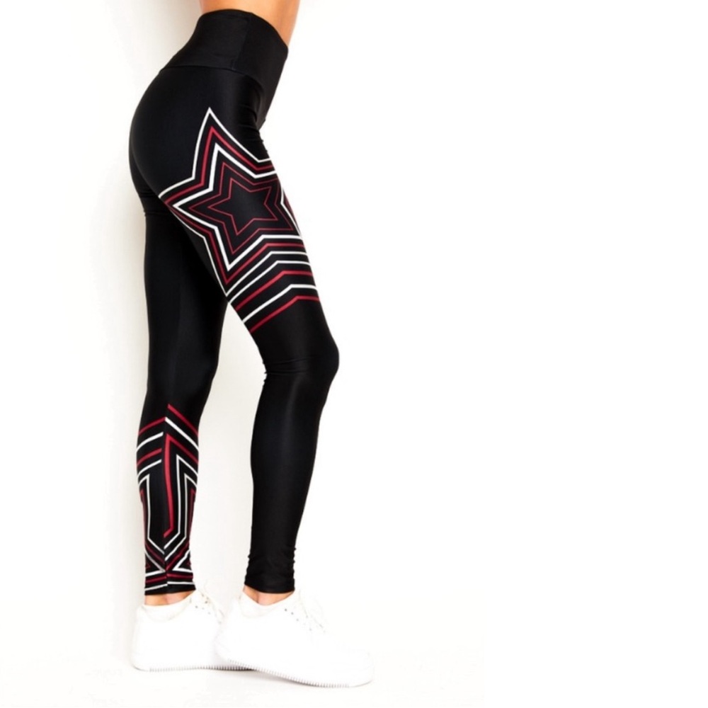 Goldsheep Red & Black Flash Star High Waisted Versatile Buttery Soft Leggings M